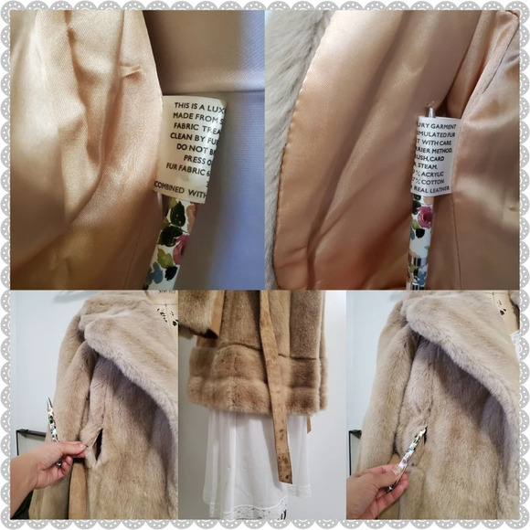 Vintage Tan Fur Suede Large Collared Avant Garde Boho England Trench Wrap Coat - Picture 10 of 10